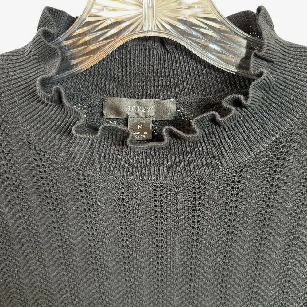 J.CREW Ponte Ruffle Neck Mock Sweater in Black Size Medium AK180